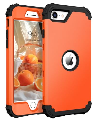 BENTOBEN for iPhone SE 2022 Case and iPhone SE 2020 Case, Heavy Duty 3 in 1 Full Body Rugged Shockproof Hybrid Hard PC Soft Rubber Case for iPhone SE 3rd/2nd Gen, Orange/Black Design - color: Black/Orange