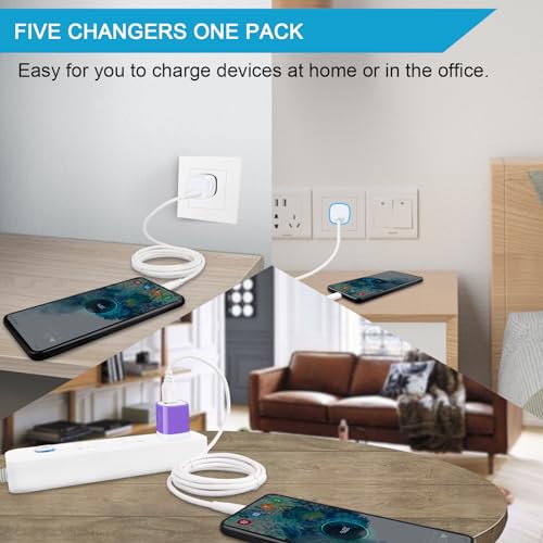 Charging Block,Charger Box,5Pack Travel Single Port USB Wall Charger Brick Cubes for iPhone 17/16/15/14/13/12/X/8 Plus/7/6S/Samsung Galaxy S25 S24 S23 S22 A14 S10e S10 S9 S8/S7/S6/Note 9,LG G8 G7,Moto - color: White,Rosered,Green,Purple,Blue