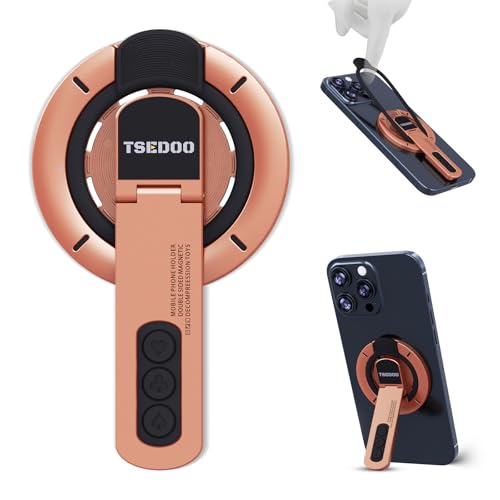 3-in-1 Magnetic Phone Grip Stand with 360° Roration Angle Adjustment, Silicone Finger Ring & Fidget Toy Design, Gym Dual-Sided Magnetic Phone Kickstand for All Phones - color: Rose Gold