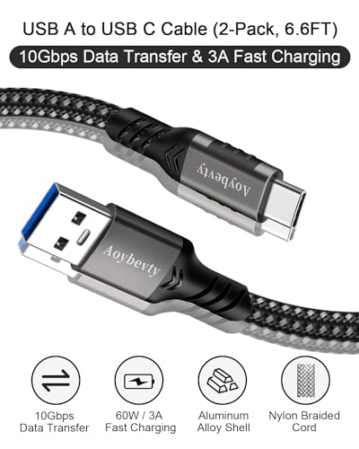 USB A to USB C Cable [2 Pack 6.6ft], USB 3.1/3.2 Cable - color: Grey, size: 6.6FT+6.6FT