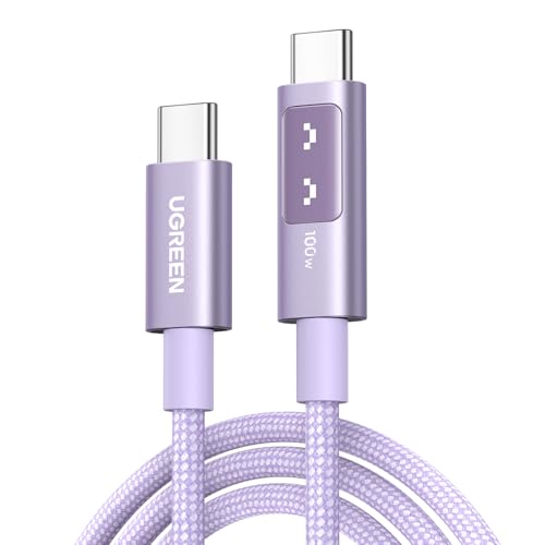 UGREEN Uno USB C Cable 100W with LED Display, Fast Charging, 6.6ft, Purple - color: Purple, size: 3.3 FT