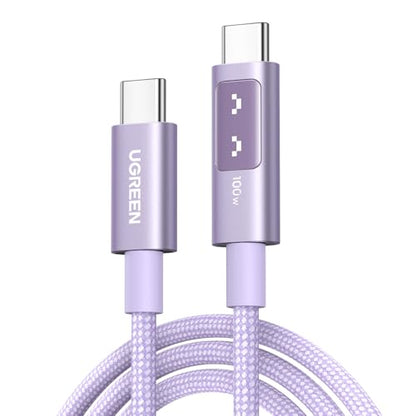 UGREEN Uno USB C Cable 100W with LED Display, Fast Charging, 6.6ft, Purple - color: Purple, size: 3.3 FT