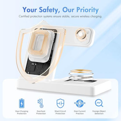 Wireless Charging Station for Apple Devices, 3 in 1 Foldable Charger Stand - color: White 1