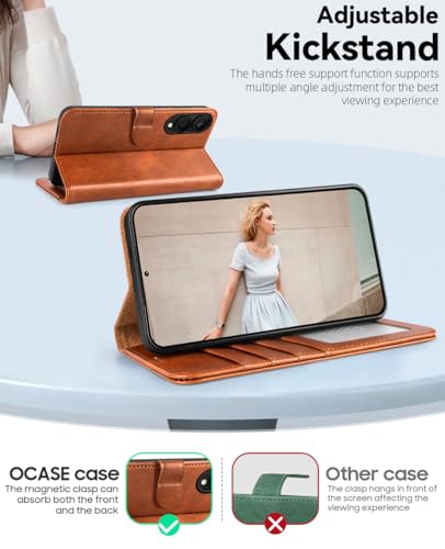 OCASE Compatible with Galaxy S25 Edge Wallet Case, PU Leather Flip Folio Case with Card Holders RFID Blocking Kickstand [Shockproof TPU Inner Shell] Protective Phone Cover 2025, Brown - color: Brown, size: Samsung Galaxy S25 Edge