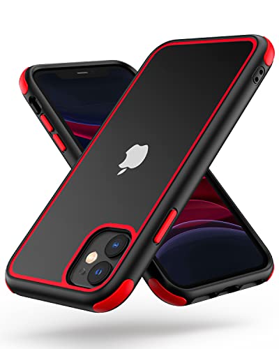 Mobnano for iPhone 11 Crystal Clear Case, with Multicolor Protective Shockproof Bumpers, Not Yellowing Anti Scratch Transparent Hard PC Back & Soft Silicone TPU Frame Cover (Black/Red) - color: Black/Red, size: iPhone 11