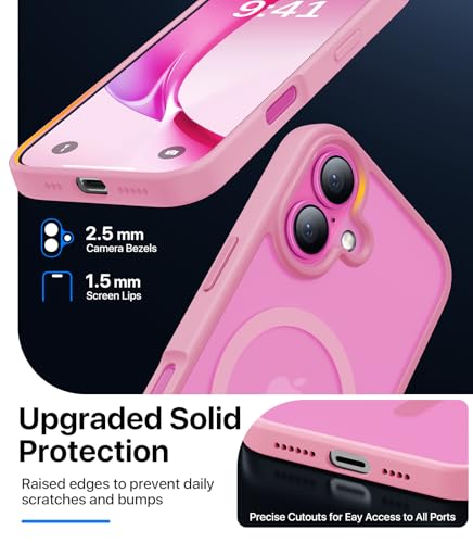 CAHEJILU Magnetic for iPhone 16 Case,[Compatible with MagSafe][Military Grade Drop Protection] Anti-Fingerprint Translucent Matte Shockproof Protective Case for iPhone 16 Phone Case 6.1",Pink - color: A8-Pink