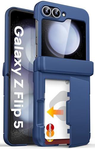 ASAFCASE for Samsung Galaxy Z Flip 5 Case with Card Holder (3 Cards), Blue | Hinge Protection, Outer Screen Protector, Shockproof Rugged Cover Phone Wallet Case for Samsung Galaxy Z Flip 5 5G 2023 - color: Blue, size: Galaxy Z Flip 5