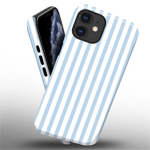 Compatible with iPhone 11 Case,Glossy 2-in-1 Sleek All-Inclusive Dual-Layer Material Soft TPU + PC Back for Blue Stripes Geometric Pastel Summer Beach - color: Blue Stripes Geometric Pastel Summer Beach-Glossy, size: iPhone 11