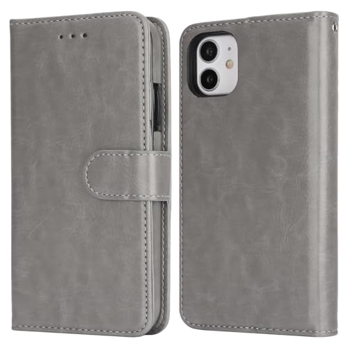 Bocasal Detachable Wallet Case Card Holder for iPhone 11, Grey | Kickstand Card Slots Holder PU Leather Magnetic Shockproof Wrist Strap Removable Flip Protective Cover 6.1 inch - color: Gray