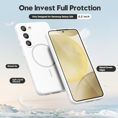 oakxco for Samsung Galaxy S25/ S24 Case Silicone Mag Safe, Magnetic Slim Thin Phone Case Compatible with Magsafe, Women Girls Cute Girly Aesthetic Soft Rubber Gel Safecase with Camera Cover, White - color: White, size: S24/ S25