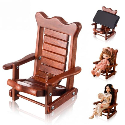 Kingdder 1 Pcs Cute Chair Phone Holder, Adjustable Wooden Cell Phone Stand, Folding Mini Rocking Chair Decor, Portable Wood Smartphone Holder for Smartphone, Doll Display, Desk Decor, Office, Gift