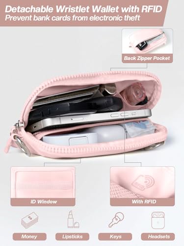 Tiostep Clip and Go Strap for Phone with Wallet Crossbody Phone Lanyard Adjustable and Detachable RFID Wristlet Wallet (Pink, Large) - color: Pink, size: Large
