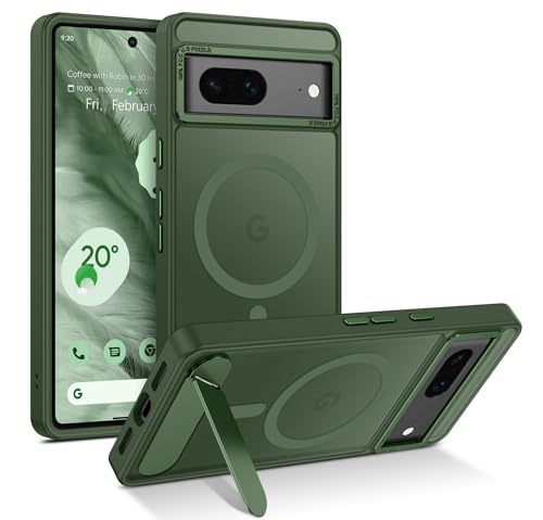 GUAGUA for Google Pixel 7 Case with Stand, Magnetic Cases with Foldable Invisible Stand Translucent Matte Back Slim Protective Shockproof Kickstand Phone Case for Google Pixel 7 6.3", Green - color: Green, size: for Google Pixel 7