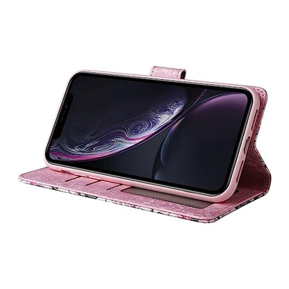 UEEBAI Wallet Case for iPhone XR, PU Leather Phone Case Kickstand RFID Blocking Flip Case with Card Slots Wrist Strap Relief Engraved Pattern Magnetic Closure Folio Case - Violet - color: Violet