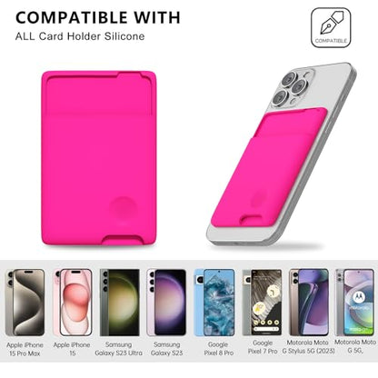 oakxco Phone Wallet Stick On, Secure Phone Card Holder Silicone, Adhesive Pocket Sleeve ID Credit Card, Slim Thin Card Case for Men Women Cute, Compatible with Apple iPhone Samsung Pixel, Hot Pink - color: Hot Pink