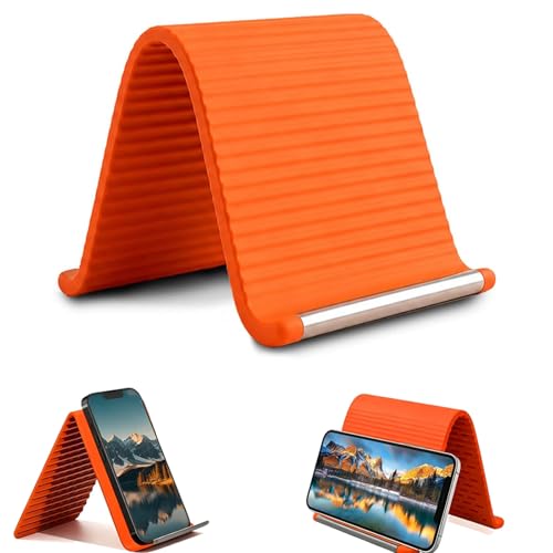 Silicone Phone Holder,Adjustable & Flexible & Folder-Silicone Phone Stand with Aluminum,Mount for Phone Tablet Laptop (Orange)