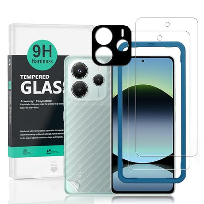 Ibywind Screen Protector For Xiaomi Redmi Note 14 5G 6.67"(2 Pack),9H Hardness Tempered Glass,With 1Pc Camera Lens Protector,1Pc Back Carbon Fiber Film,Easy to Install - size: Redmi Note 14 5G 6.67 inch