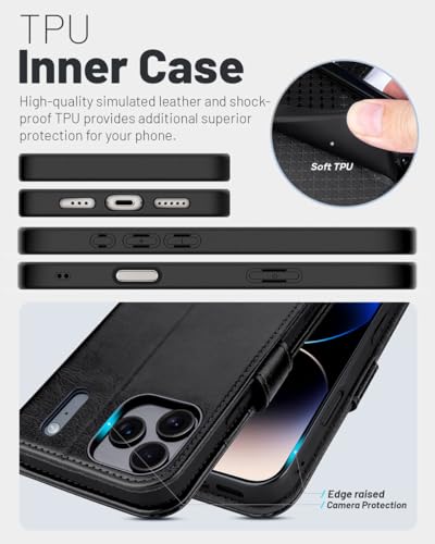 OCASE Compatible with iPhone 17 Pro Wallet Case, PU Leather Flip Folio Case with Card Holders RFID Blocking Kickstand [Shockproof TPU Inner Shell] Phone Cover 6.3 Inch 2025, Black - color: Black