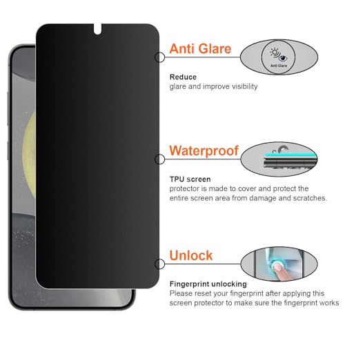 2 Pack 4 Way 360 ° Matte Privacy Screen Protector for Samsung Galaxy S24 6.2 Inch[Not Glass], Anti-Scratch, Anti-Glare, Support fingerprint - size: Samsung Galaxy S24