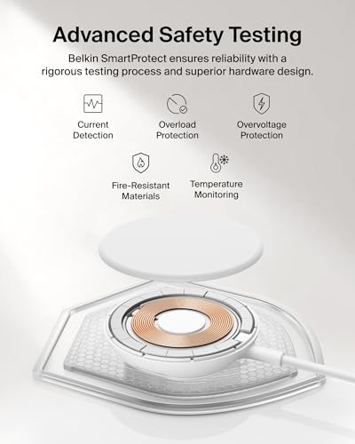 Belkin Qi2 25W Magnetic Wireless Charging Pad, Fast Charging, No Adapter - color: White, style: No Power Supply Included