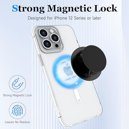 Compatible with MagSafe Phone Socket, Magnetic Expanding Phone Stand iPhone Finger Holder Compatible with MagSafe Accessories, iPhone 17 16 15 14 13 12 Pro Max Plus Mini (Black) - color: Black