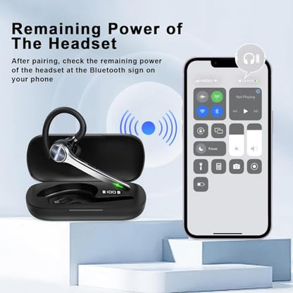 HEIBAS Bluetooth Headset, Wireless Earpiece with Mic for Work - color: Black