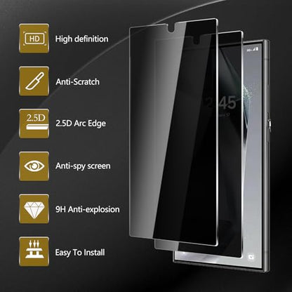 3 Pack Privacy Screen Protector for Samsung Galaxy S24 Ultra, Anti Spy Tempered Glass 9H Hardness, Black Protector Anti Spy, Bubble Free, Anti-Scratch - size: Galaxy S24 Ultra FK3