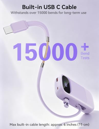 RETMSR Portable Charger 20000mAh 45W USB C Fast Charging, Built-in Cable - color: Taro Purple