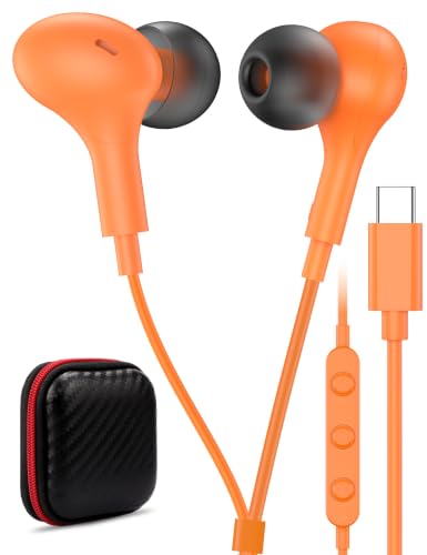 USB C Headphone for Samsung S26 S25 FE S24 A16 A17 Z Wired Earbuds Magnetic - color: Oragne