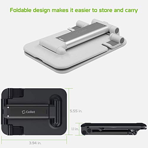 Cellet Adjustable Phone Holder & Tablet Stand, Desktop Table Dock Mount - Foldable Stand Compatible for iPhones, iPad Pro Air Mini Android Smartphones and Tablets (White) - color: White
