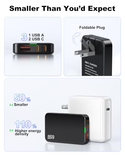 Flat USB C Wall Charger: 65W 3-Port USB Charger Block, Ultra Slim Fast Charging Block for iPhone 17/16/15/14, MacBook Pro/Air, iPad, Samsung Galaxy S25/24/23, Pixel, Steam Deck - color: Black