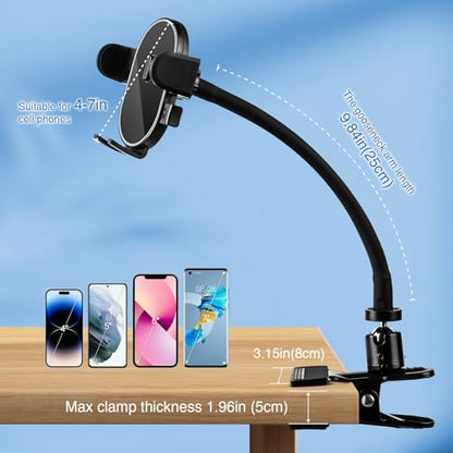 ROCKFREE Clip Phone Holder,Auto-Locking Clamp,360° Rotating Base,9.84" Arm - size: Long-9.84 inch Arm