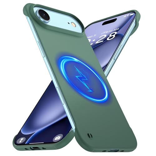GRECAZO Magnetic Slim Frameless Case for iPhone Air, Dark Green | Compatible with MagSafe, Soft-Touch Matte Hard PC Cover, Ultra Thin Lightweight Minimalist, Pull Ring Lanyard, 6.5-Inch - color: Dark Green, size: iPhone Air