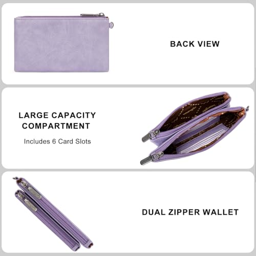 Montana West X Wrangler Wallets for Women Ladies Female Large Card Cases & Money Organizers Double Zipper Wristlet Western Cash Wallet with Rfid Lining with Wrist Strap - color: Purple