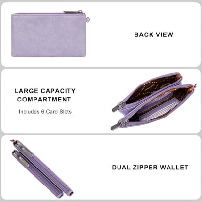 Montana West X Wrangler Wallets for Women Ladies Female Large Card Cases & Money Organizers Double Zipper Wristlet Western Cash Wallet with Rfid Lining with Wrist Strap - color: Purple