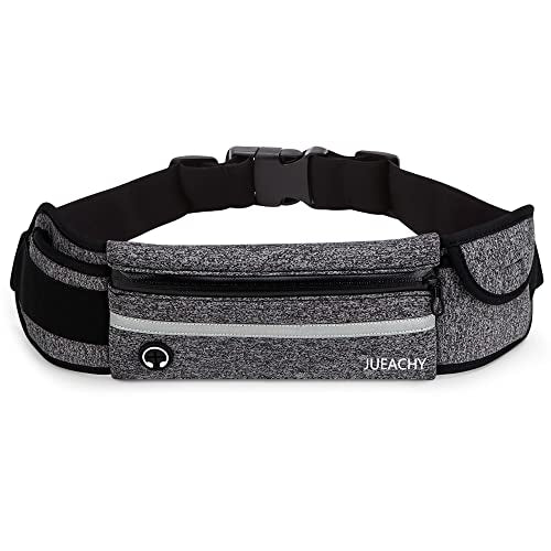 Jueachy Running Belts for Women Waterproof Fanny Pack Running Waist Pouch Phone holder Adjustable Sports Money Belt with Headphone Port - color: Grey