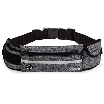 Jueachy Running Belts for Women Waterproof Fanny Pack Running Waist Pouch Phone holder Adjustable Sports Money Belt with Headphone Port - color: Grey