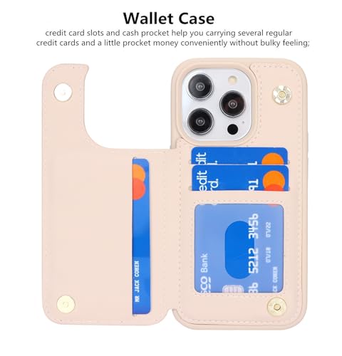 iCoverCase Compatible with iPhone 14 Pro Case with Card Holder, Wallet Case for Women Men RFID Blocking PU Leather Protective Phone Case 6.1 Inch (Beige) - color: Beige