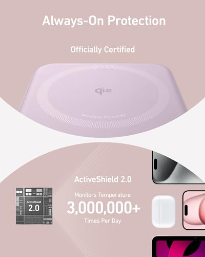Anker MagGo Power Bank, 10,000mAh Qi2-Certified 15W Max Portable Charger | Fast MagSafe-Compatible Battery Pack, Smart Display, Foldable Stand, for iPhone 16 / 15 / 14 / 13 Only (USB-C Cable Included) - color: Violet