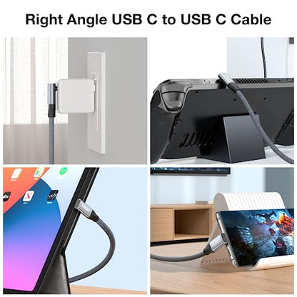 USB C to USB C Cable, Down Angle 20Gbps USB C 3.2 Gen2x2 Data Transfer Cable, 4K@144Hz/60Hz Video Cable 100W Fast Charging High Speed 90 Degree Cable Compatible with MacBook,iPad,USB C monitor (5FT) - size: 5 FT / 1.5 m Nylon, style: USB 20Gbps