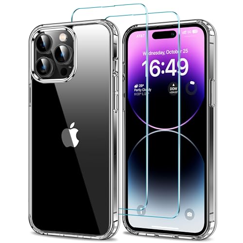 HOOMIL Case for iPhone 14 Pro Phone Cover with 2-Pack Tempered Glass Screen Protector, Non-Yellowing, Drop Protection, Anti-Scratch, Transparent, Hard Back - Crystal Clear - color: Clear, size: iPhone 14 Pro