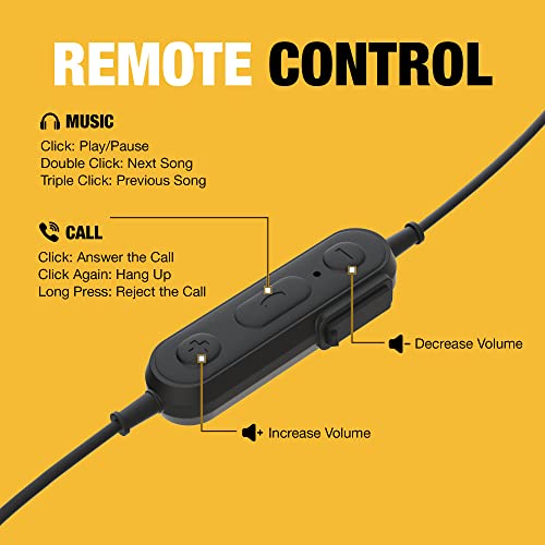 DEWALT Heavy Duty Earphones for Lightning, Compatible w/Apple iPhone Headphones Wired, Jobsite Water-Resistant for iPhone Headphones Wired Lightning, Corded Earphones for iPhones 14 and Older