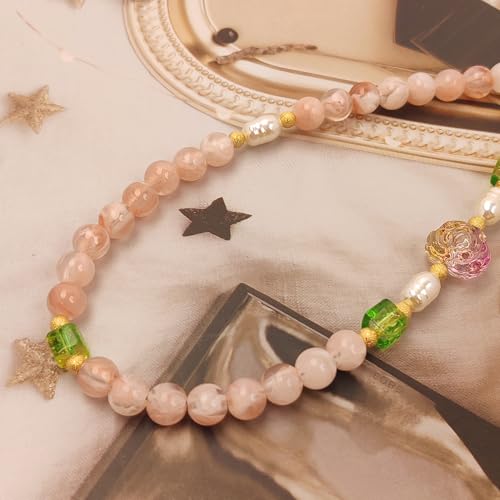 Cute Phone Wrist Strap Chic Beaded Cellphone Lanyard Phone Charm Grip Strap - color: Pink Flower
