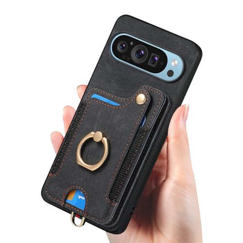 for Google Pixel 11 Pro Phone Case Wallet Card Holder,PU Leather Flip Folio Case,RFID Blocking Ring Holder Kickstand Wrist Strap Magnetic Protective Women Men Cover Black - color: Black, size: Pixel 11 Pro