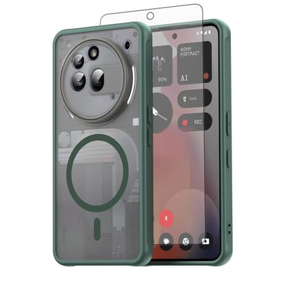 Asuwish Phone Case for Nothing Phone (3a) Pro, Compatible with Magsafe Magnetic, Translucent Matte Anti-Fingerprint Back, Military Grade DropProof Shockproof Protective Cell Cover 3 a Women Men Green - color: Green