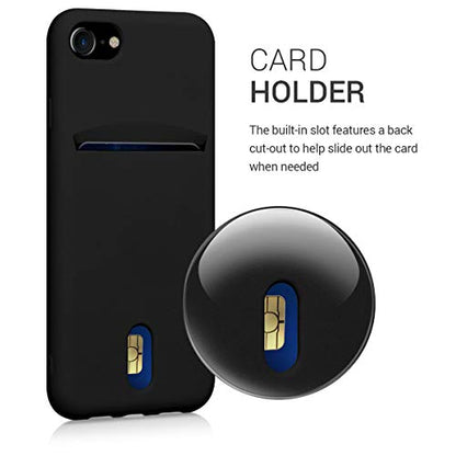 kwmobile Case Compatible with Apple iPhone SE (2022) / iPhone SE (2020) / iPhone 8 / iPhone 7 - Soft TPU Phone Cover with Card Holder and Silicone Finish - Black - color: black