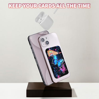 Phone Credit Card Holder Stick on, Phone Case Wallet, Cell Phone Pocket Self Adhesive Stretchy Lycra Stick on Wallet ID Credit Card Case Pouch Sleeve for All Smartphones, Blue Red Butterfly - color: Phone Case Wallet-610