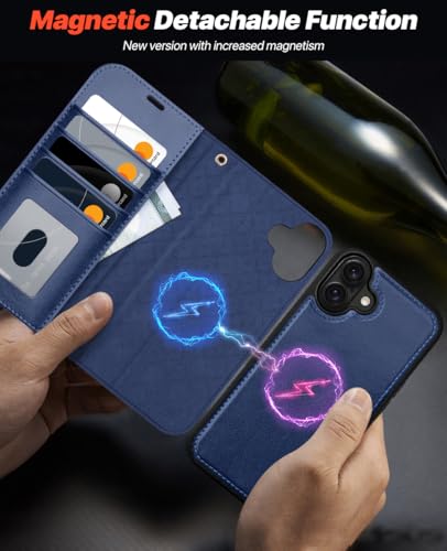 OCASE for iPhone 16 Plus Case Detachable Wallet Case with Card Holder, 2 in 1 Pu Leather Flip Folio with RFID Blocking Stand Wrist Strap Shockproof Phone Cover 6.7 Inch 2024, Blue | Magnetic 2 in 1 Wallet, RFID Blocking Flip Case, PU Leather Case, Kicksta