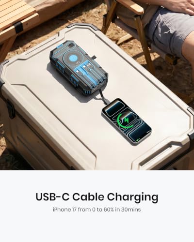 FEELLE Solar Power Bank 50000mAh Magnetic Solar Charger with Hand Crank - color: Blue+Black