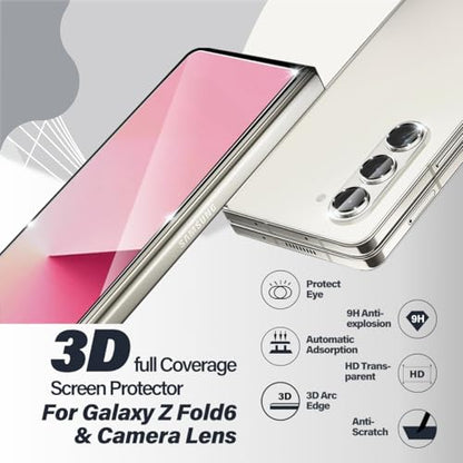BIGFACE galaxy Z Fold 6 Screen Protector + Camera Lens Protectors, [2 + 2 Pack] HD Clarity Premium Tempered Glass,9H Hardness, 3D Touch Accuracy, Anti-Bubble Anti-Scratch Film - size: Galaxy Z Fold 6(6.2")